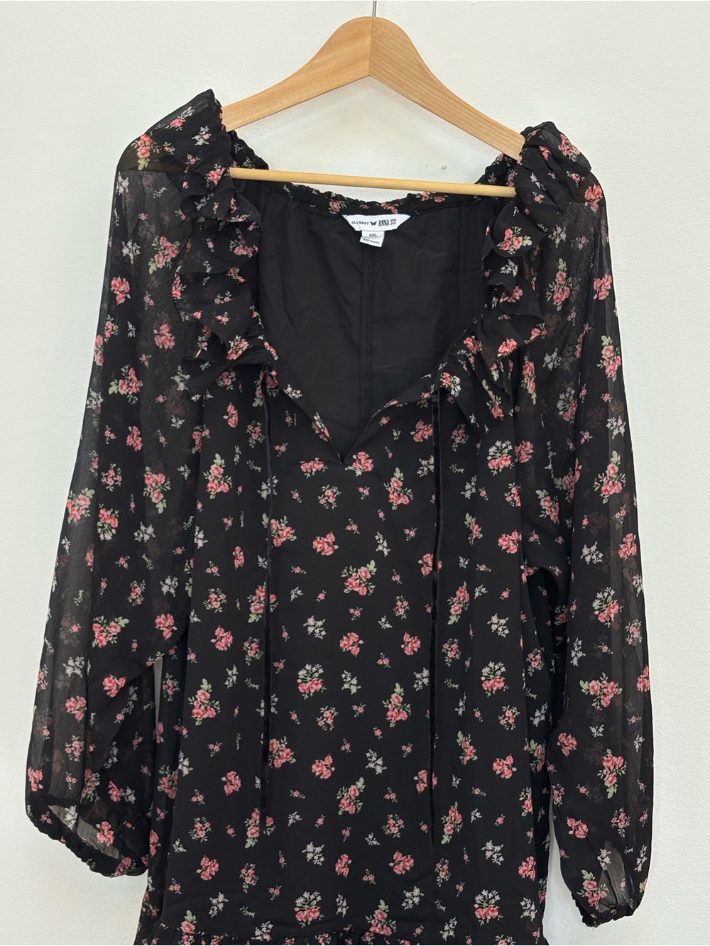 Old Navy X Anna Sui Chiffon Tiered Ruffle Mini Dress Size XXL Dark Floral Boho - Picture 6 of 14